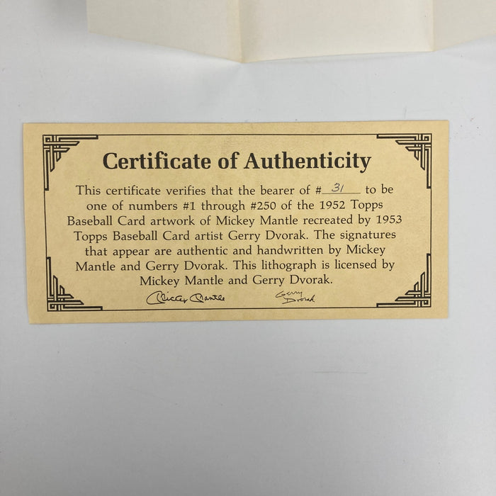 Mickey Mantle Signed 1952 Topps Gerry Dvorak 11x17 Print Photo JSA COA
