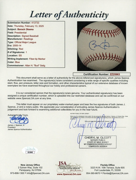 President Barack Obama Single Signed Baseball With Secret Service Pin JSA COA