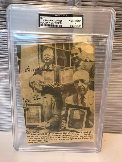 Earle Combs & Jesse Haines Signed HOF Induction Large Newspaper Photo PSA DNA