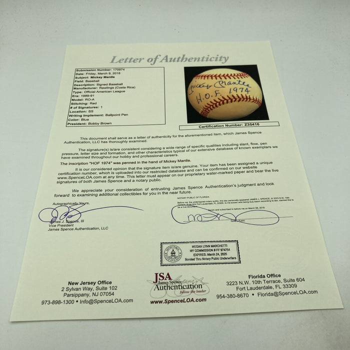 Mickey Mantle Signed American League Baseball BGS Graded 10 GEM MINT Beckett