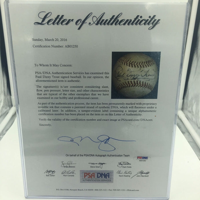 Rare Paul Dizzy Trout Single Signed Autographed Baseball Detroit Tigers PSA DNA