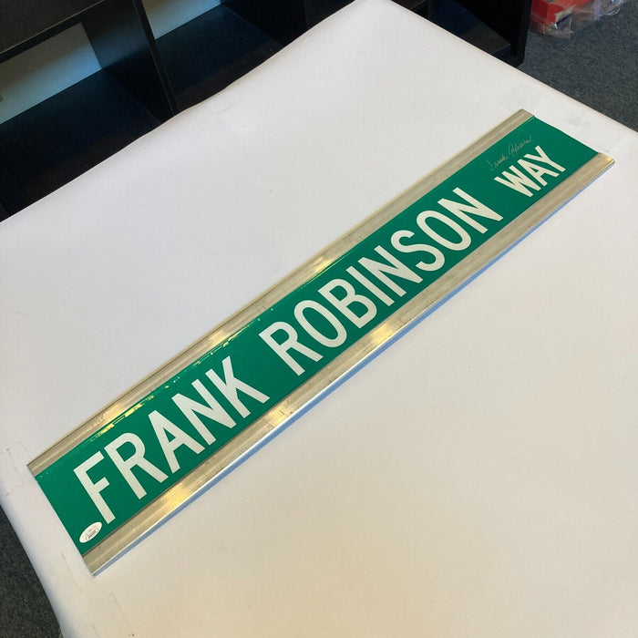 Frank Robinson Twice Signed 6x30 Street Sign Frank Robinson Way JSA COA