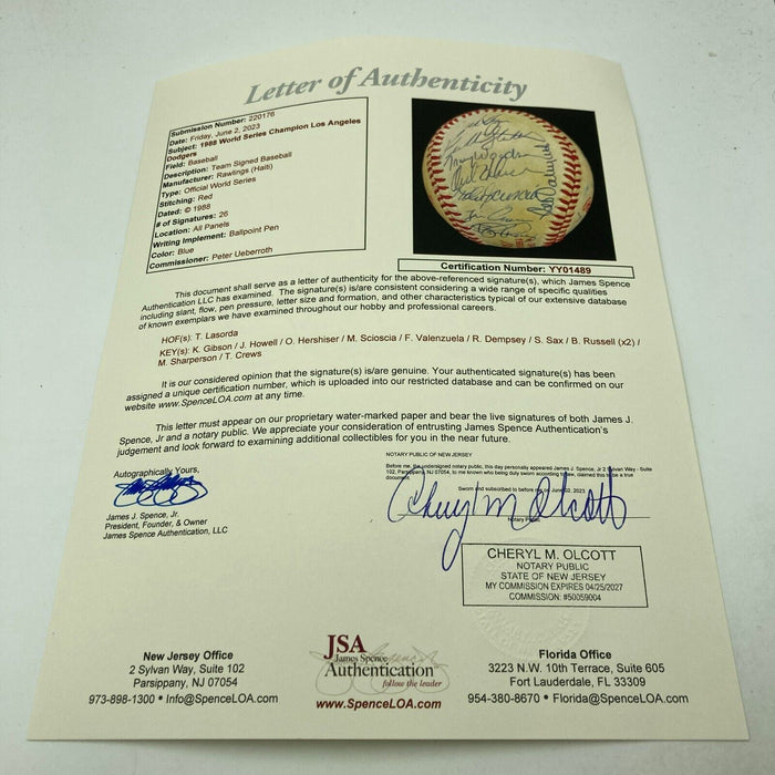 1988 Los Angeles Dodgers World Series Champs Team Signed Baseball JSA COA