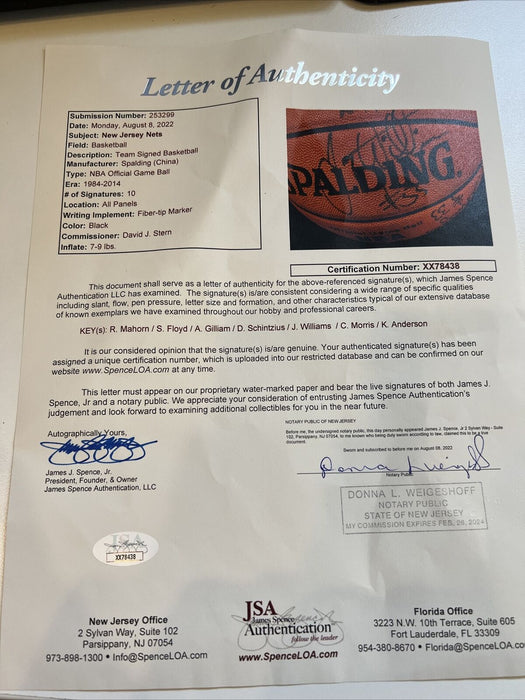 1994-95 New Jersey Nets Team Signed Spalding NBA Game Basketball JSA COA