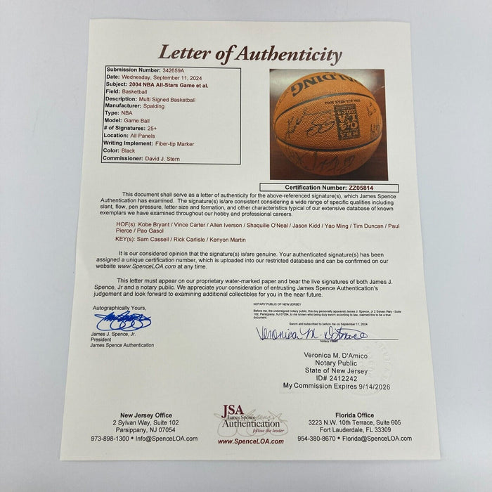 Kobe Bryant Shaq Tim Duncan 2004 All Star Game Team Signed Basketball JSA COA