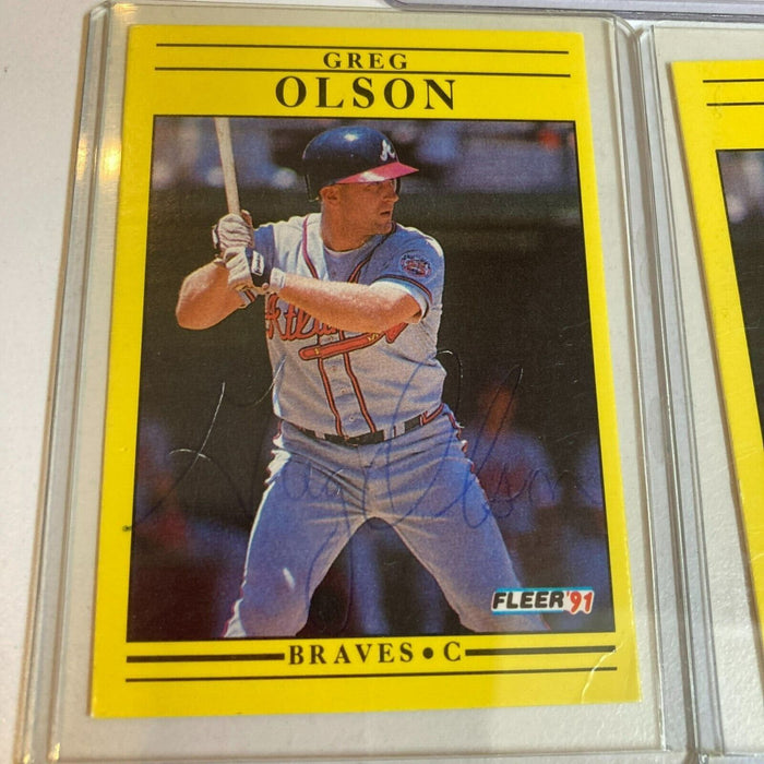 (3) 1991 Fleer Greg Olson & Leo Gomez Signed Baseball Cards