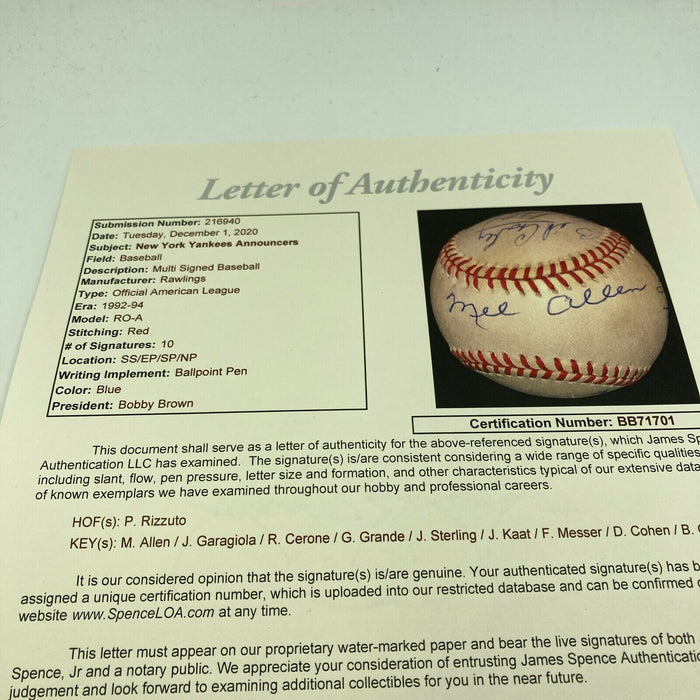 NY Yankees Legendary Announcers Signed Baseball Mel Allen John Sterling JSA COA