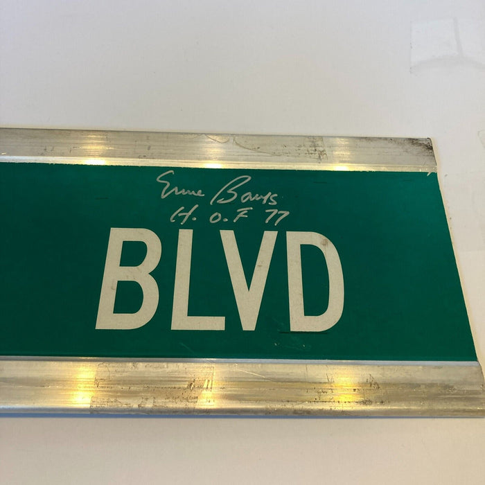 Ernie Banks Twice Signed 6x30 Street Sign Ernie Banks BLVD JSA COA
