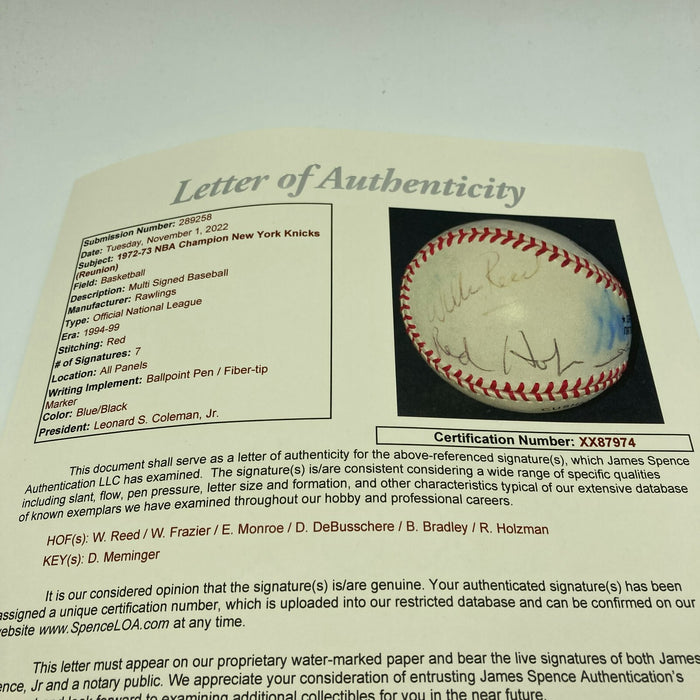 1972-73 New York Knicks NBA Champs Team Signed Baseball JSA COA