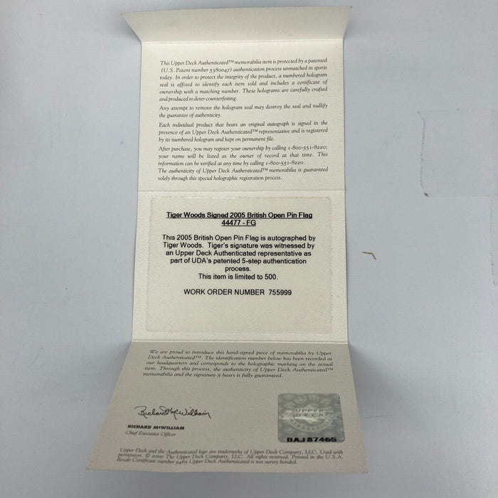 Tiger Woods Signed 2005 British Open Flag UDA Upper Deck, PSA DNA & Beckett COA