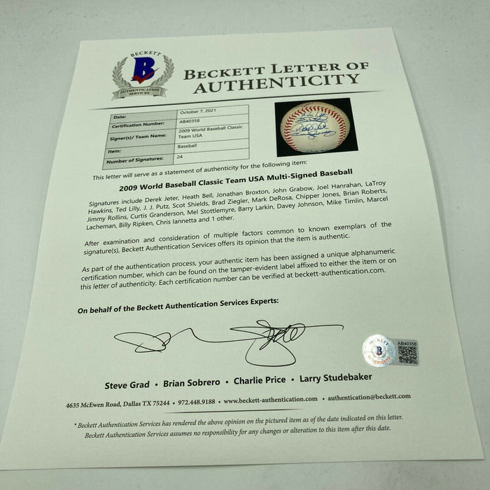 Derek Jeter Chipper Jones 2009 WBC Team USA Team Signed Baseball Beckett COA