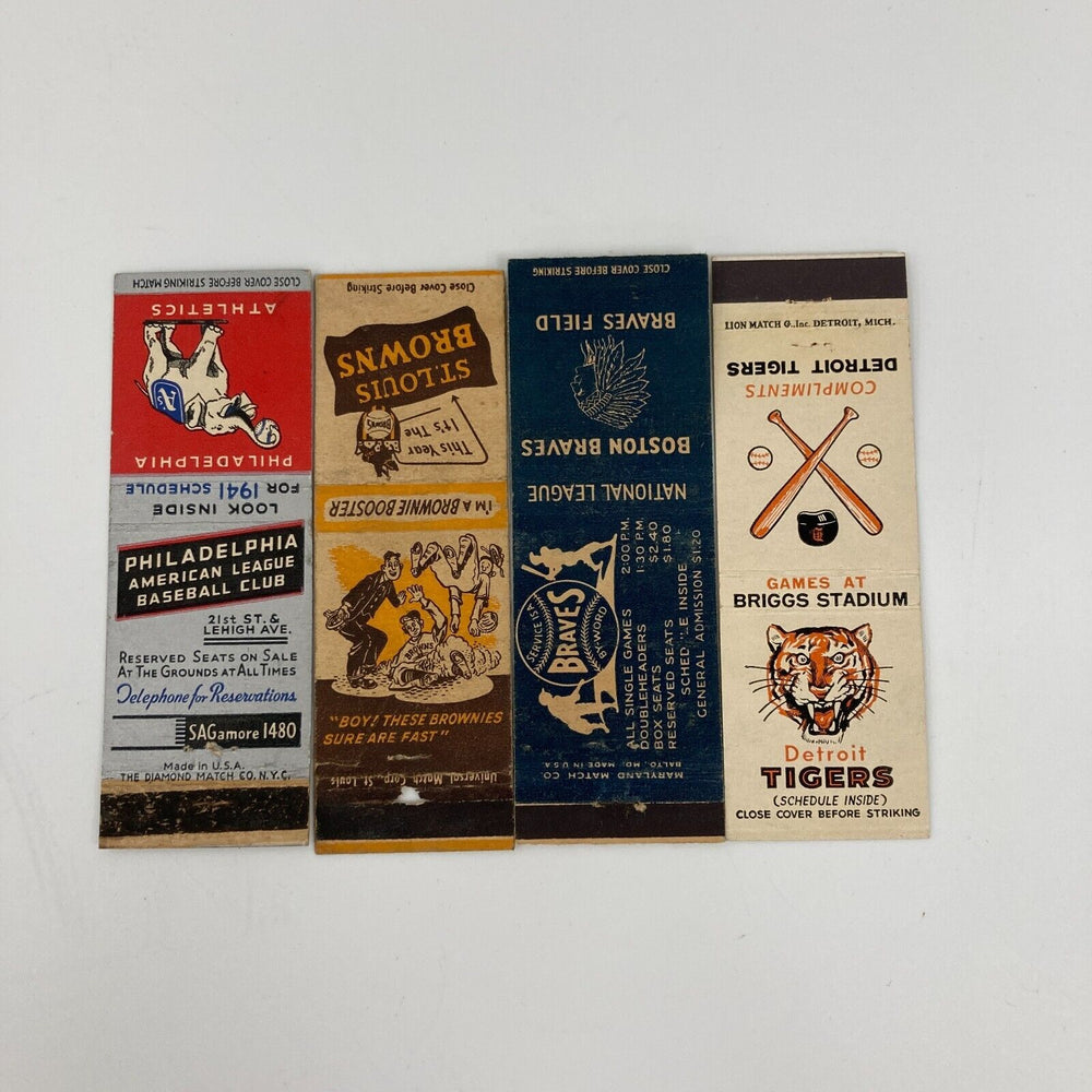 Lot (4) Baseball Matchbook Schedule 1941 A's 1938 Browns 1947 Braves 1956 Tigers