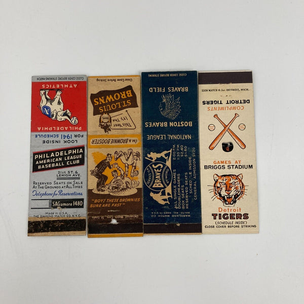 Lot (4) Baseball Matchbook Schedule 1941 A's 1938 Browns 1947 Braves 1956 Tigers