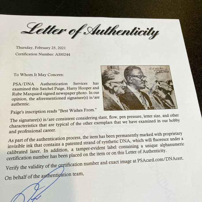 Satchel Paige Harry Hooper Rube Marquard Signed 1971 HOF Induction Photo PSA DNA