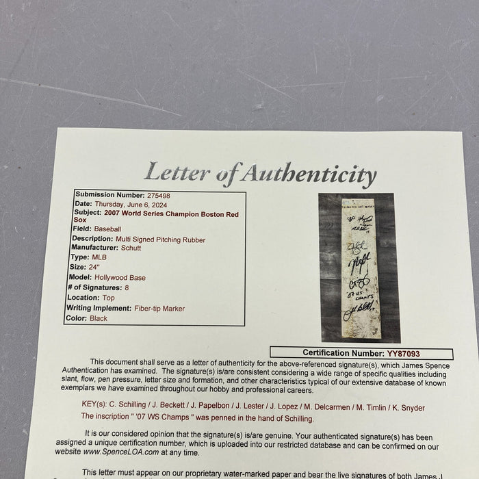 2007 Boston Red Sox W.S. Champs Pitching Staff Signed Game Used Rubber JSA