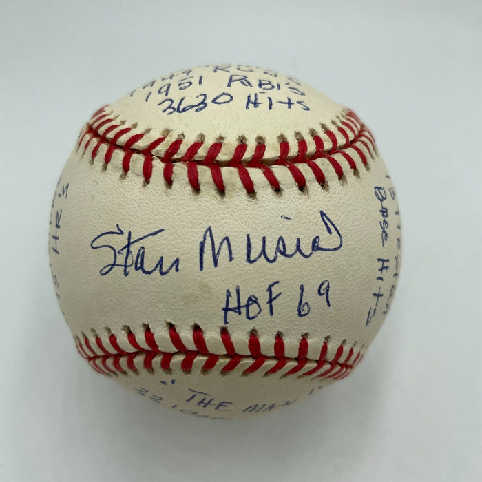 Beautiful Stan Musial Signed Heavily Inscribed Career STAT Baseball RJ COA