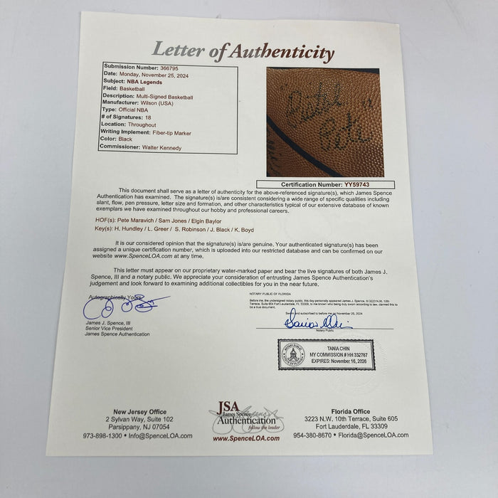 Pete Maravich Pistol Pete 1974-75 New Orleans Jazz Team Signed Basketball JSA