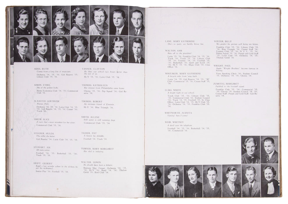 Sam Walton Signed 1936 High School Yearbook Walmart Owner Beckett & JSA COA