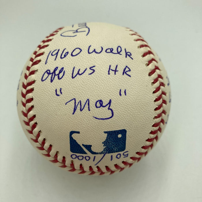 Bill Mazeroski Signed Heavily Inscribed Career STAT Baseball Reggie Jackson COA
