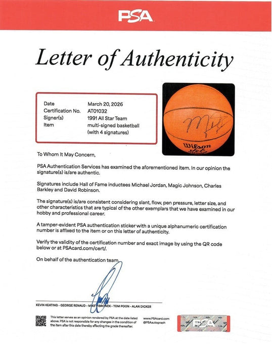 Beautiful Michael Jordan Magic Johnson 1991 All Star Game Signed Basketball PSA
