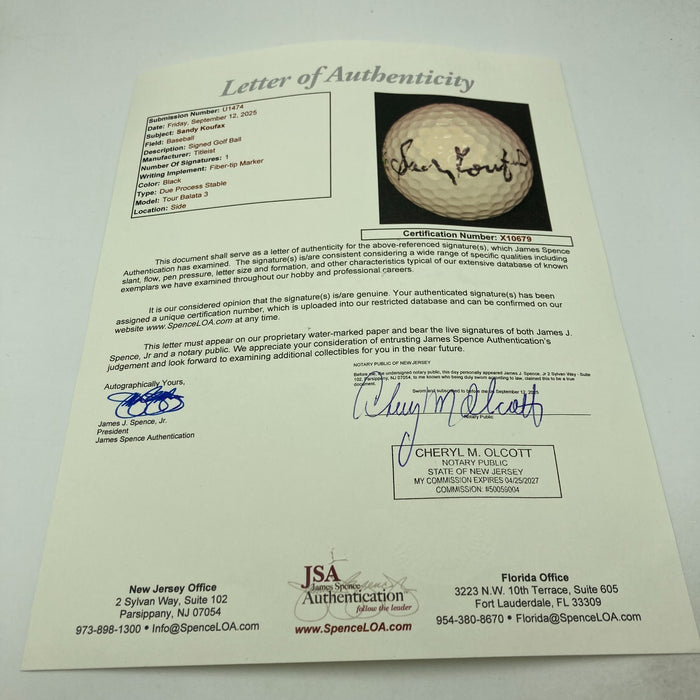 Sandy Koufax Signed Autographed Golf Ball JSA COA RARE