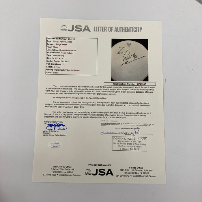 Ringo Starr Signed Remo Drumhead The Beatles JSA COA