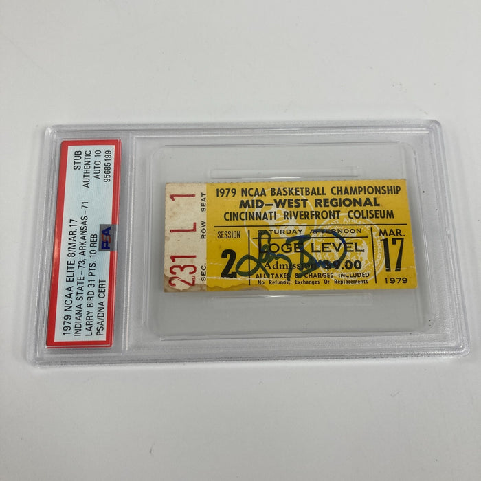 Larry Bird Signed 1979 NCAA Championship Elite 8 Ticket PSA 10 GEM MINT POP 3