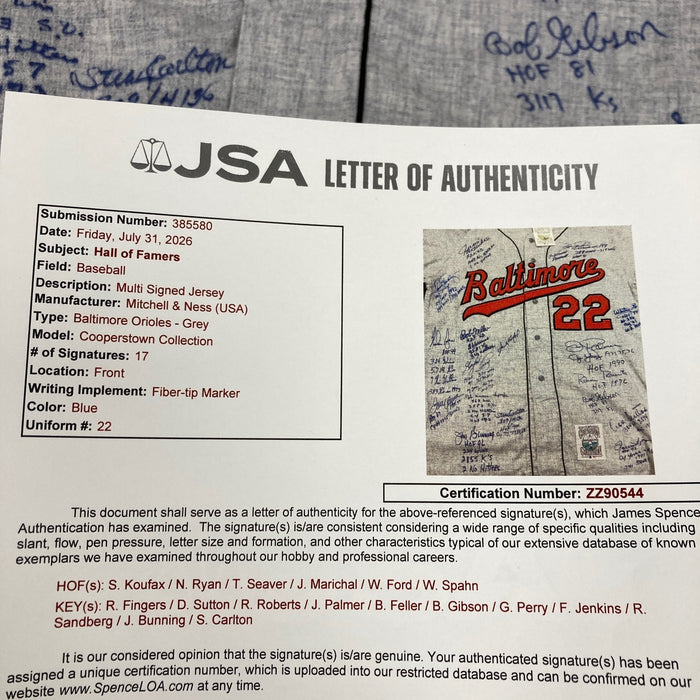 Sandy Koufax Hall Of Fame Pitching Legends Multi Signed Jersey 17 Sigs JSA COA