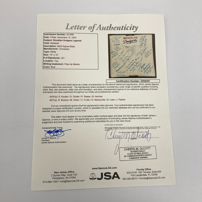 Sandy Koufax "From Lafayette To The H.O.F" Dodgers Legends Multi Signed Base JSA