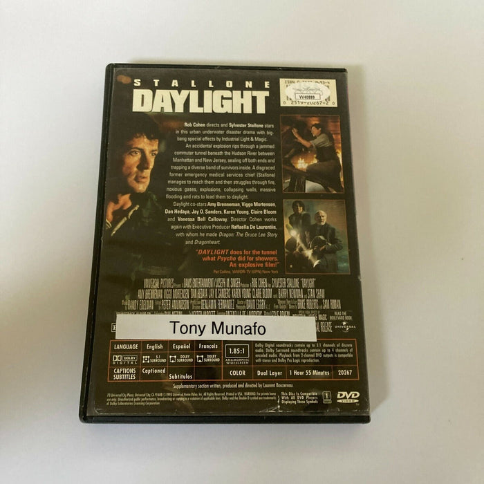Tony Munafo Signed Stallone Daylight DVD Movie JSA COA