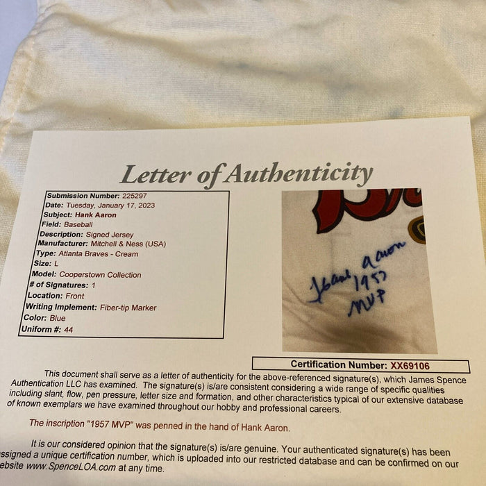 Hank Aaron 1957 MVP Signed Authentic Milwaukee Braves Jersey JSA COA