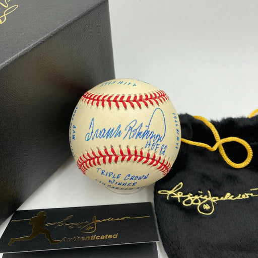 Frank Robinson Signed Heavily Inscribed Career STAT Baseball Reggie Jackson COA