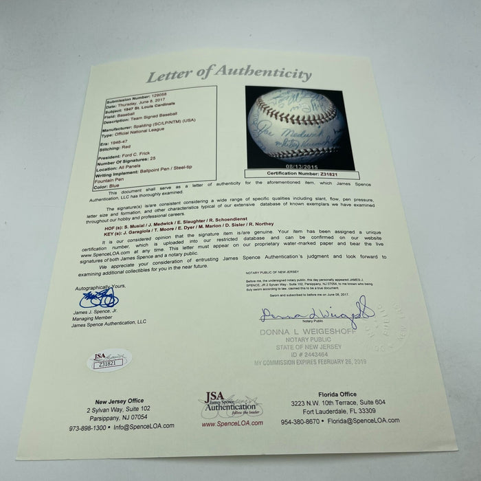 Beautiful 1947 St. Louis Cardinals Team Signed Baseball JSA COA