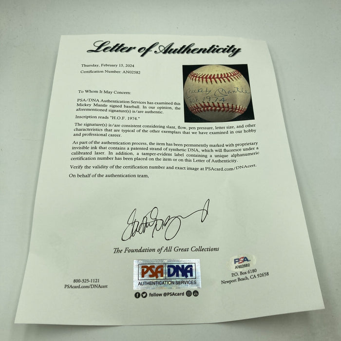 Mickey Mantle Hall Of Fame HOF 1974 Signed Baseball PSA DNA COA