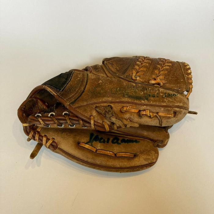 Hank Aaron Twice Signed Vintage 1960's Game Model Baseball Glove JSA COA