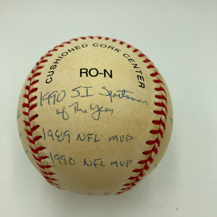 Joe Montana Signed Heavily Inscribed Career STAT Baseball Reggie Jackson COA