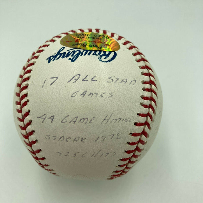 Pete Rose Signed Heavily Inscribed STAT Major League Baseball RJ Hologram