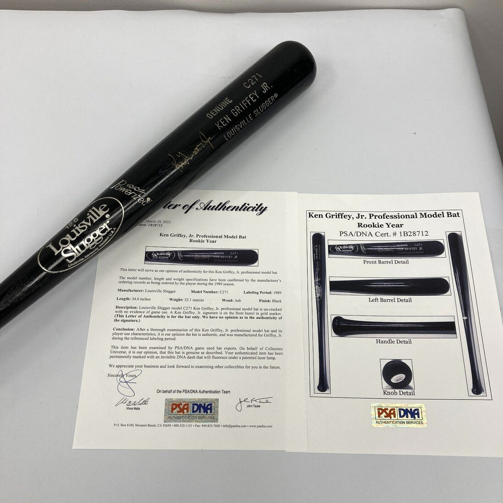 1989 Ken Griffey Jr. Rookie Signed Game Issued Baseball Bat PSA DNA & Beckett