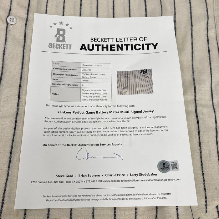 New York Yankees Perfect Game Signed Jersey Larsen Wells Cone Yogi Berra Beckett