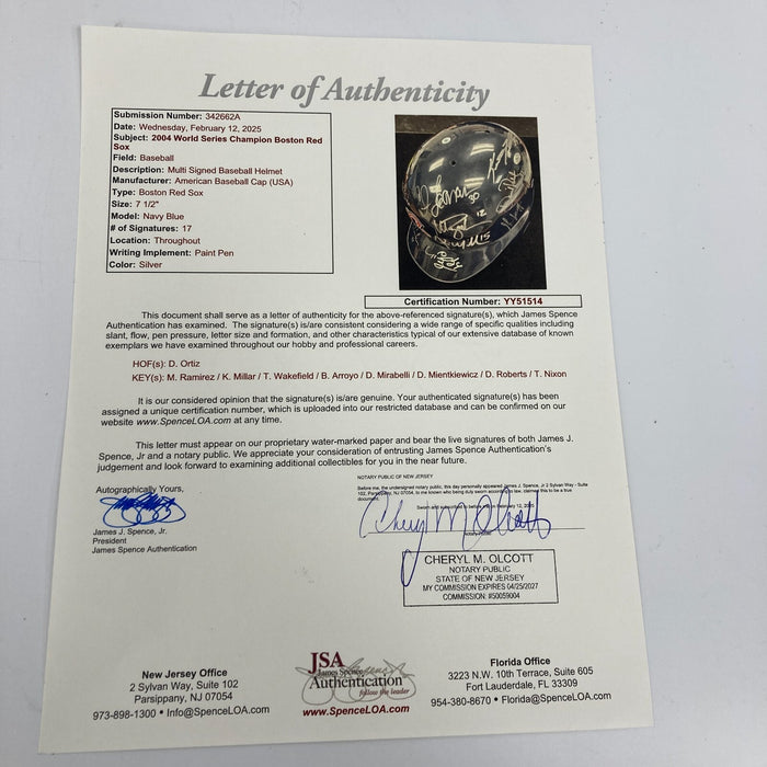 2004 Boston Red Sox World Series Champs Team Signed Helmet JSA COA