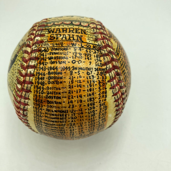 Beautiful Warren Spahn Hand Painted George Sosnak Folk Art Signed Baseball