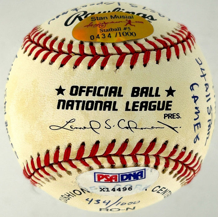 Beautiful Stan Musial Signed Heavily Inscribed Career STAT Baseball PSA & RJ COA