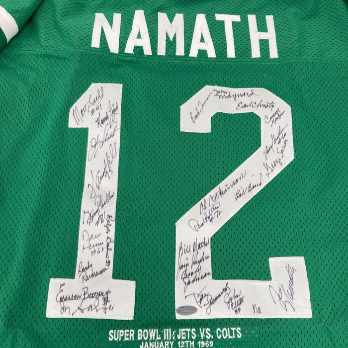 1969 New York Jets Super Bowl Champs Team Signed Jersey Joe Namath JSA COA