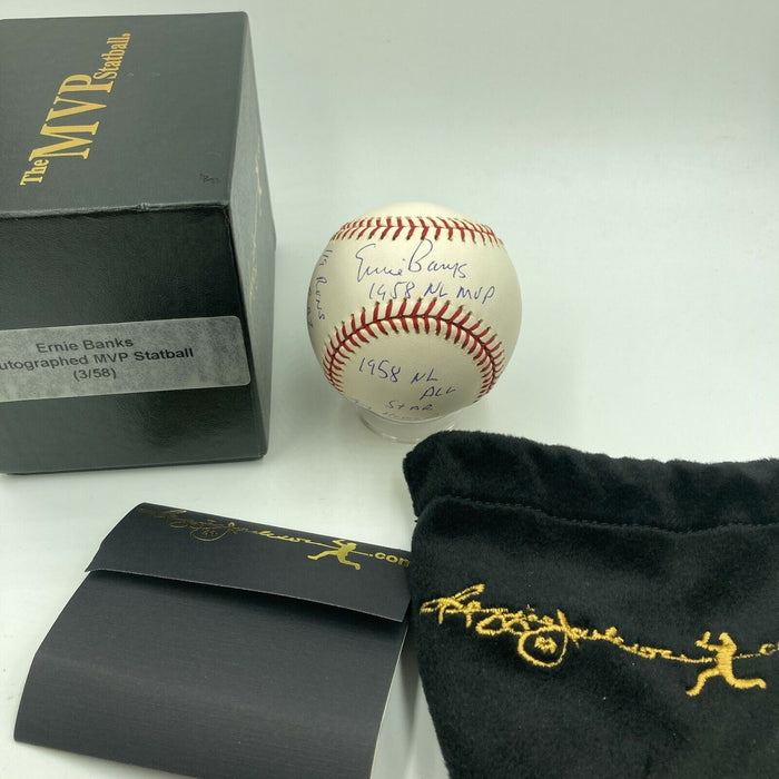 Beautiful Ernie Banks Signed Autographed Heavily Inscribed STAT Baseball RJ COA