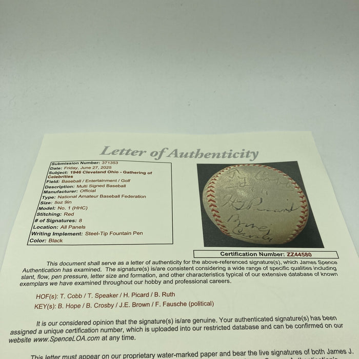 Babe Ruth & Ty Cobb Hall Of Fame Multi Signed Baseball JSA COA