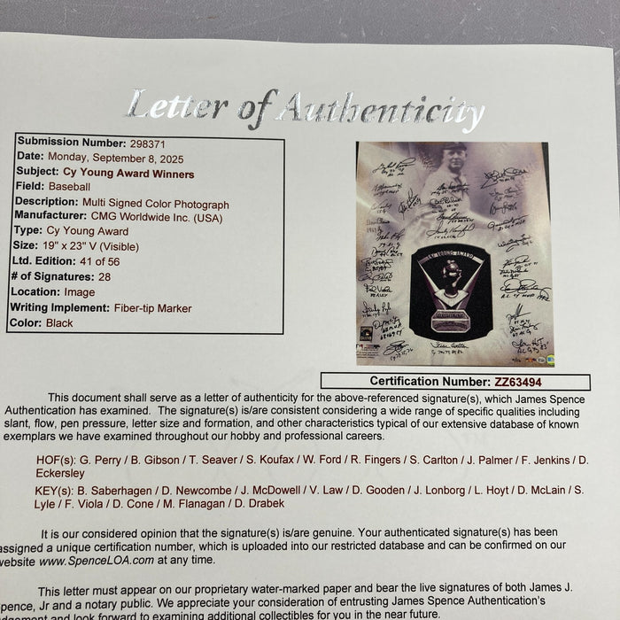 Beautiful Sandy Koufax Cy Young Winners Signed Huge 25x29 Photo 28 Sigs JSA COA