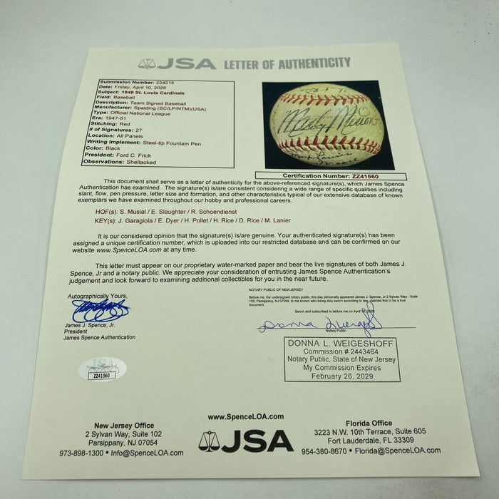 1949 St. Louis Cardinals Team Signed National League Baseball Stan Musial JSA