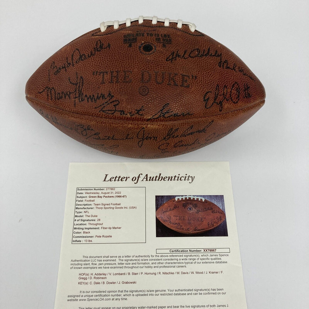 1966 Green Bay Packers Super Bowl 1 Champs Team Signed Football Lombardi JSA