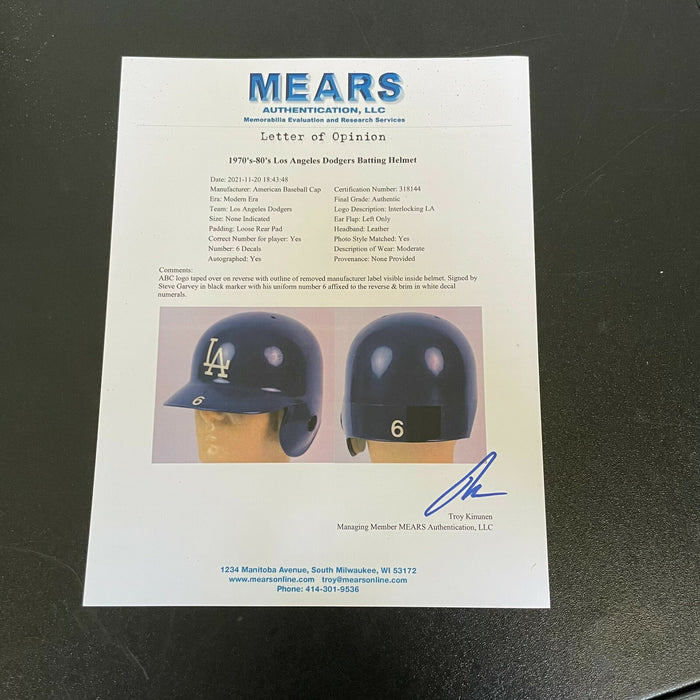 1970's Steve Garvey Signed Game Used Los Angeles Dodgers Helmet MEARS COA RARE
