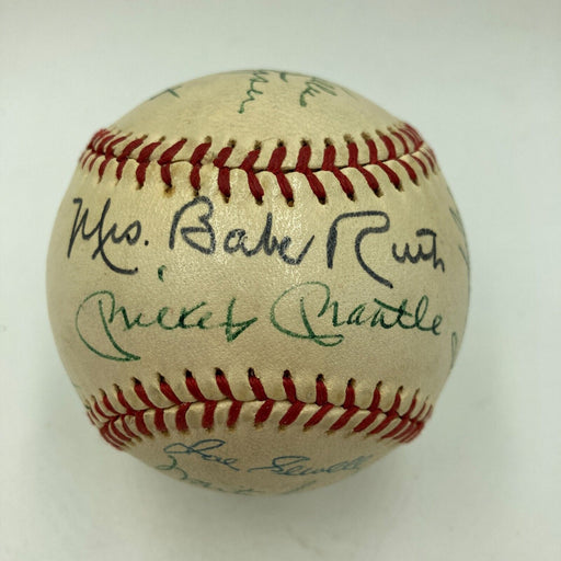 Mickey Mantle Joe Dimaggio Mrs. Babe Ruth Mrs. Lou Gehrig Signed Baseball PSA